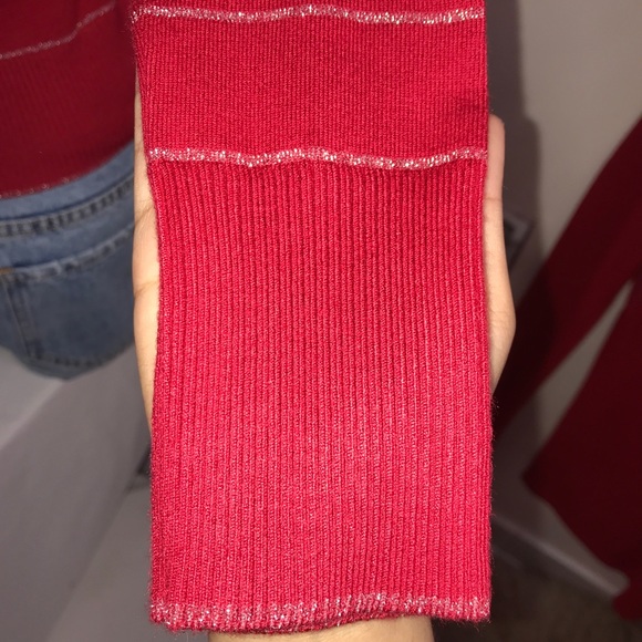 BEBE Metallic Ruby Red Crystal Button DownCardigan - Picture 12 of 16